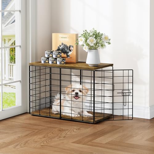 24 Inch Small Dog Crate Furniture - Stylish Durable Indoor Dog Kennel with Storage Top & Secure Lock, Dog Crates for Small Dogs Under 10 lbs, Decorative End Table Pet House