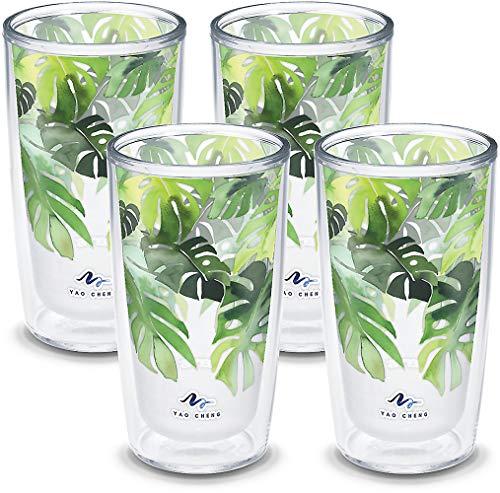 Tervis Yao Cheng Green Crystal Made in USA Double Walled Insulated Tumbler Travel Cup Keeps Drinks Cold & Hot, 16oz, Green Blue Stripe