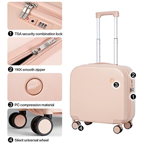 mixi Upgrade Carry on Luggage 14 Inch Underseat Personal Item Suitcases with Spinner Wheels, Hardside Rolling Suitcase PC with TSA Lock Lightweight Travel Case, Fine Grid Black