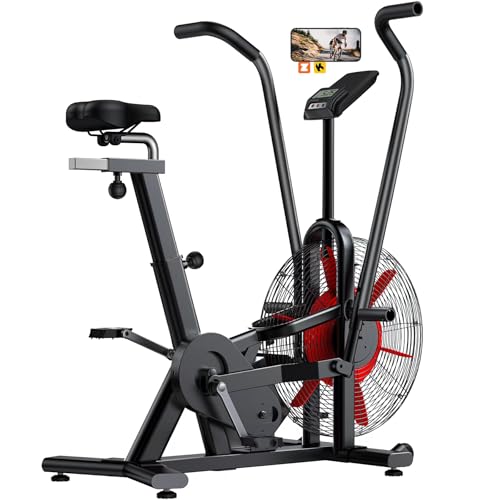 Air Bike, Wenoker Exercise Bike Air Resistance Stationary Bike for Home, Indoor Bike with Dual Action Handlebars, APP Connection Customizable Monitor