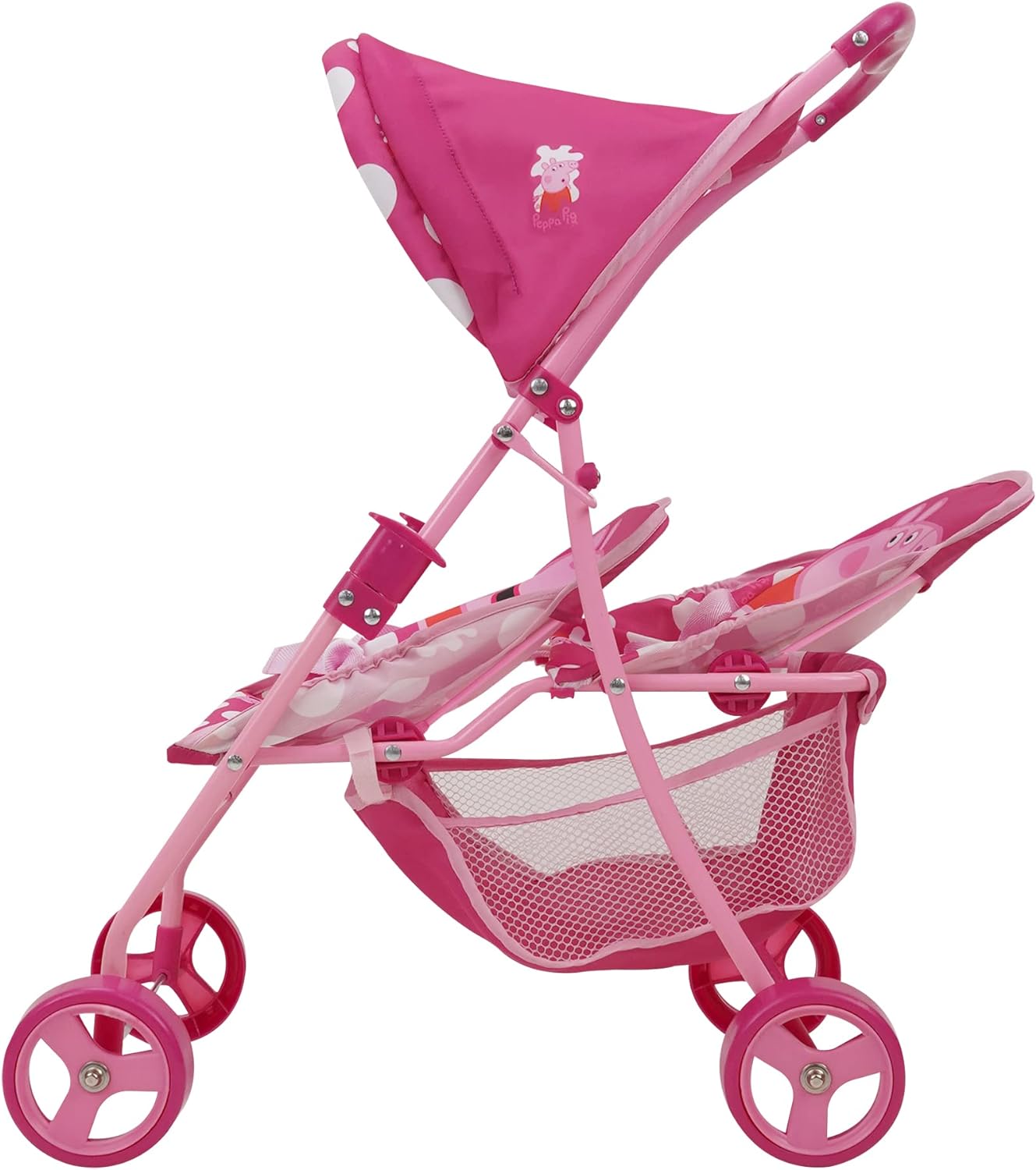 Peppa Pig: Doll Twin Stroller - Pink & White Dots - Fits Dolls Up To 24