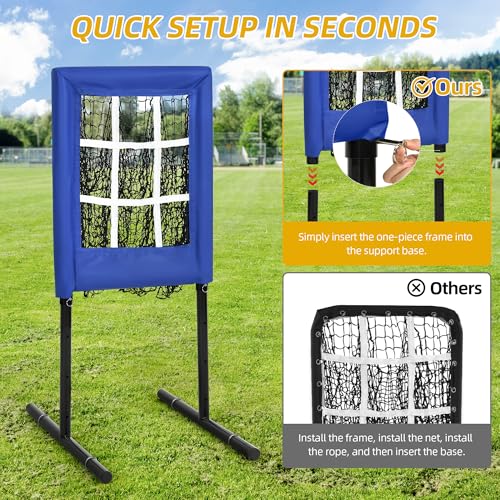 Heavy Duty 9 Hole Baseball Pitching Net, Softball Pitching Target with Strike Zone, Portable Adjustable Height Pitcher Training Equipment for Baseball Softball Practice with Carry Bag