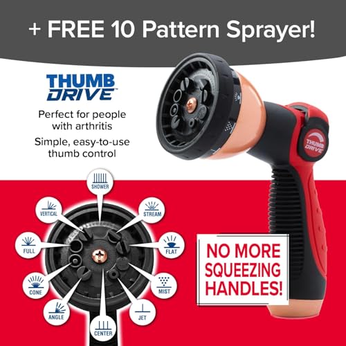 Pocket Hose Copper Head UV w/Pocket Pivot, Expandable Garden Hose 75 FT w/10 Pattern Thumb Sprayer AS-SEEN-ON-TV 650psi 3/4in Ultra-Light Solid Copper Anodized Aluminum Fittings No-Kink No-Lead