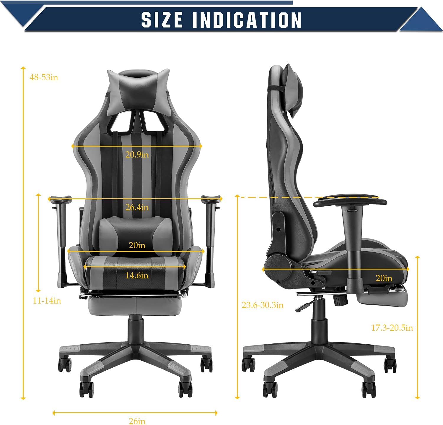 Soontrans Racer Style Gaming Chair with Footrest,Gamer Chair, Game Chair,Swivel Desk Chair with Backrest Seat Height Adjustable Headrest and Lumbar Pillow(Black/Gray)