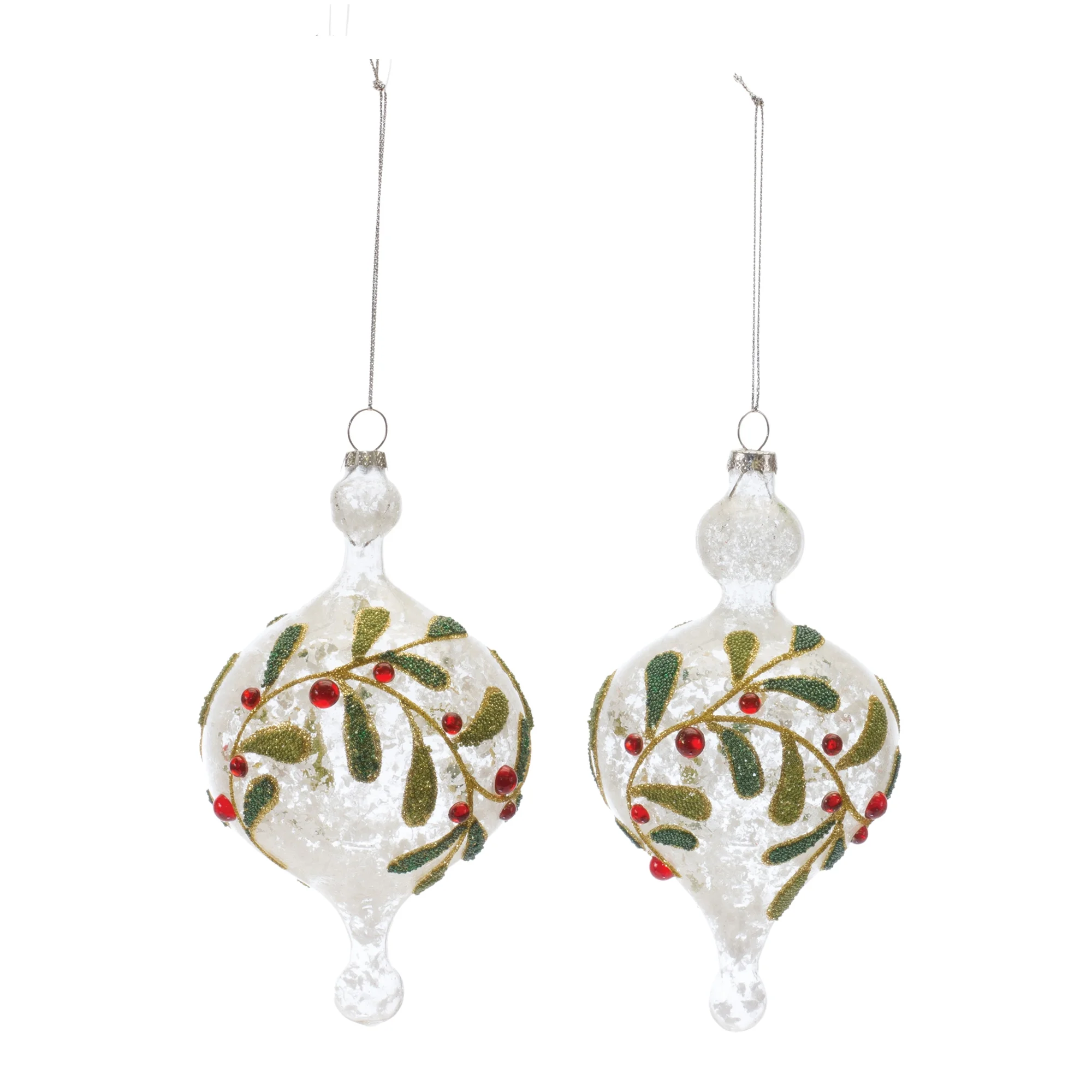 Melrose 6ct White and Red Beaded Glass Mistletoe Christmas Ornaments 6.5