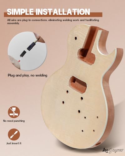 Leo Jaymz DIY Single Cut Electric Guitar Kits with Mahogany Body and Neck - Rosewood Fingerboard and All Components Included (LP Hollow)