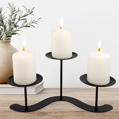 Black Iron Candelabra Candle Holder: Metal Candelabra Centerpiece Decor Candle Holder Stand for Pillar Candles (Candelabra 3)