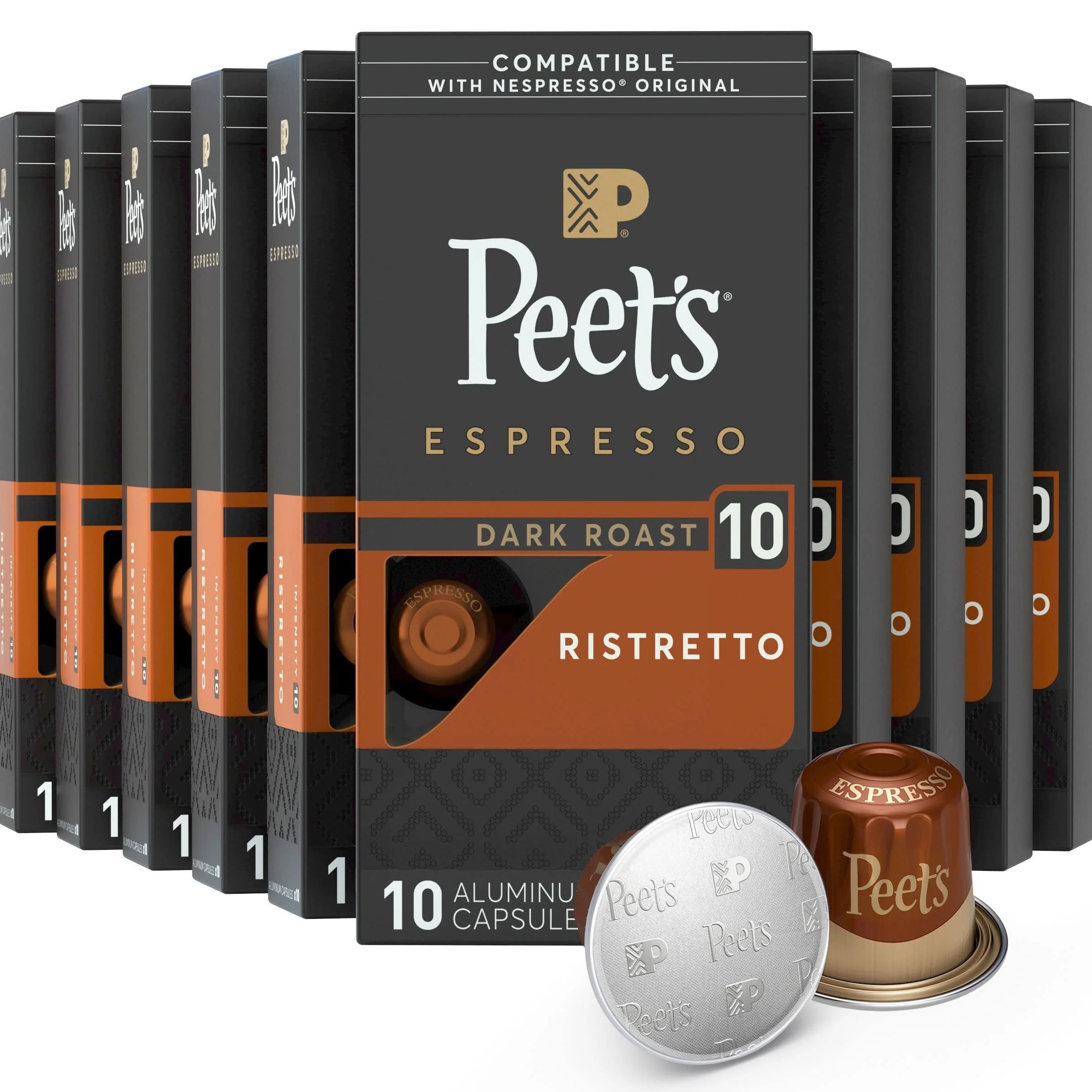 Peet,S Coffee, Dark Roast Espresso Pods Compatible With Nespresso Original Machine, Ristretto Intensity 10, 100 Count (10 Boxes Of 10 Espresso Capsules)