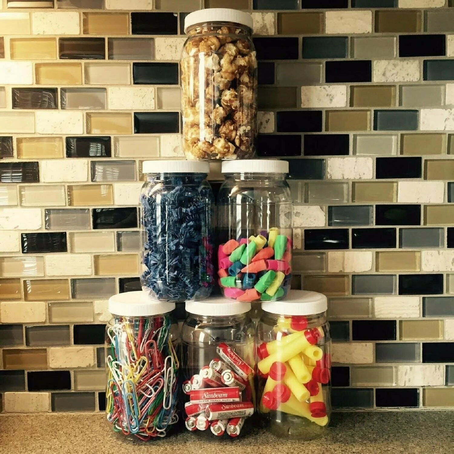 6 32 oz. Plastic Wide Mouth Jars with White Pressurized Sealed Lids Screw on cap PET FDA Approved Commercial Grade Fresh Food Seal Crystal Clear Containers U.S.A. (Pack of 6 32 ounce)