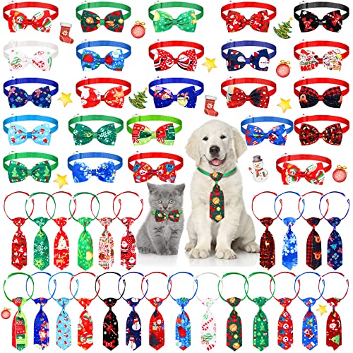 Sadnyy 50 Pieces Thanksgiving Dog Bow Tie Collar Set Includes 25 Fall Dog Bow Ties and 25 Neckties with Adjustable Collar Pet Grooming Accessories for Pet Cats(Sweet Style)