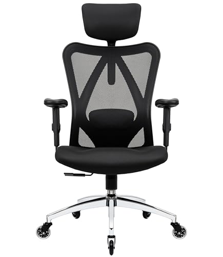 Duramont Ergonomic Office Chair - Adjustable Desk Chair with Lumbar Support and Rollerblade Wheels - High Back Chairs with Breathable Mesh - Thick Seat Cushion, Head, and Arm Rests - Reclines