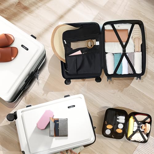 22 Inch Carry On Luggage 22x14x9 Airline Approved, Carry On Suitcase with Wheels, Hard-shell Carry-on Luggage, Durable Luggage Carry-On, Black Small Suitcase with Cosmetic Case