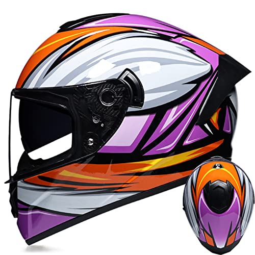 Motorcycle Sport Full Face Helmet, Dual Visor Adult Motorbike Street Bike Helmet, Men Women Youth Lightweight Helmet for Moped ATV Cruiser Scooter DOT/ECE Approved