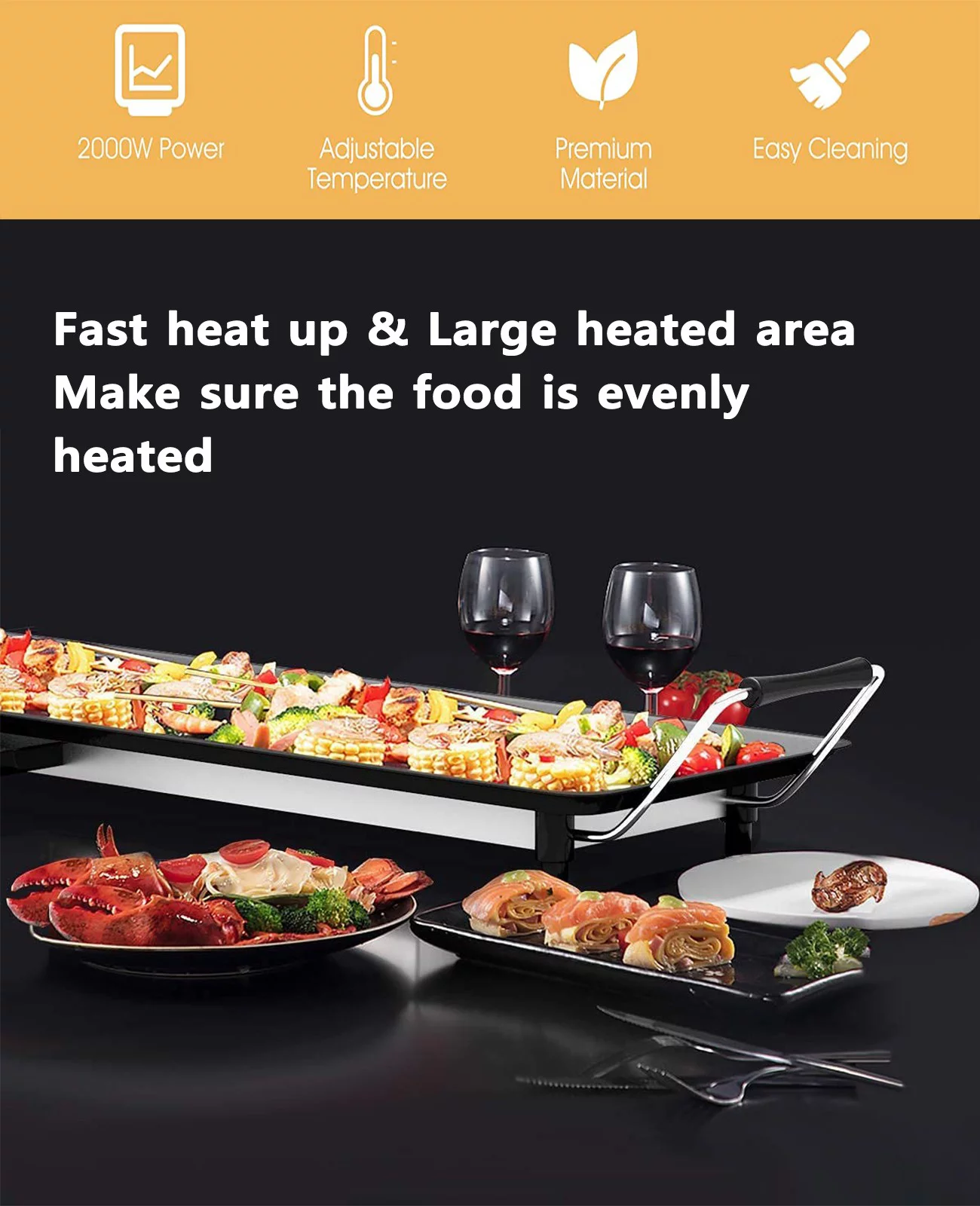 Extra Large Nonstick Electric Griddle for Teppanyaki Hibachi Grill (35