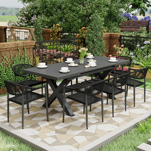 4 Pcs Stackable Patio Dining Chairs, Aluminum Rattan Outdoor Dining Chair with Arms, Woven Rope Garden Armchair Metal No Assembly for Bistro Balcony Porch Deck Yard Cafe Restaurant, Black