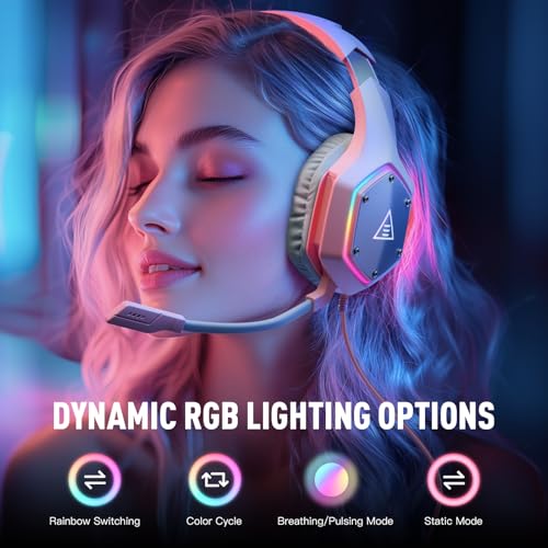 EKSA E1000 Gaming Headset, Computer Headphones with Noise Canceling Mic & RGB Light, 7.1 Surround Sound, Compatible with PC, PS4 PS5 Console, Laptop (Blue)
