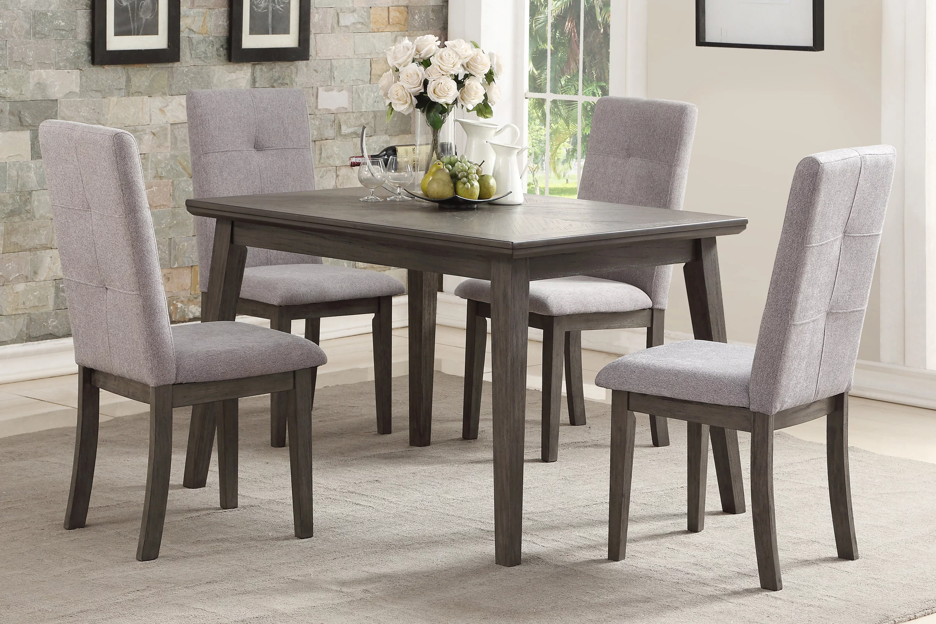 ikayaa Transitional Simple 1pc Dining Table Gray Finish Mindy Veneer Wood Dining Room Furniture
