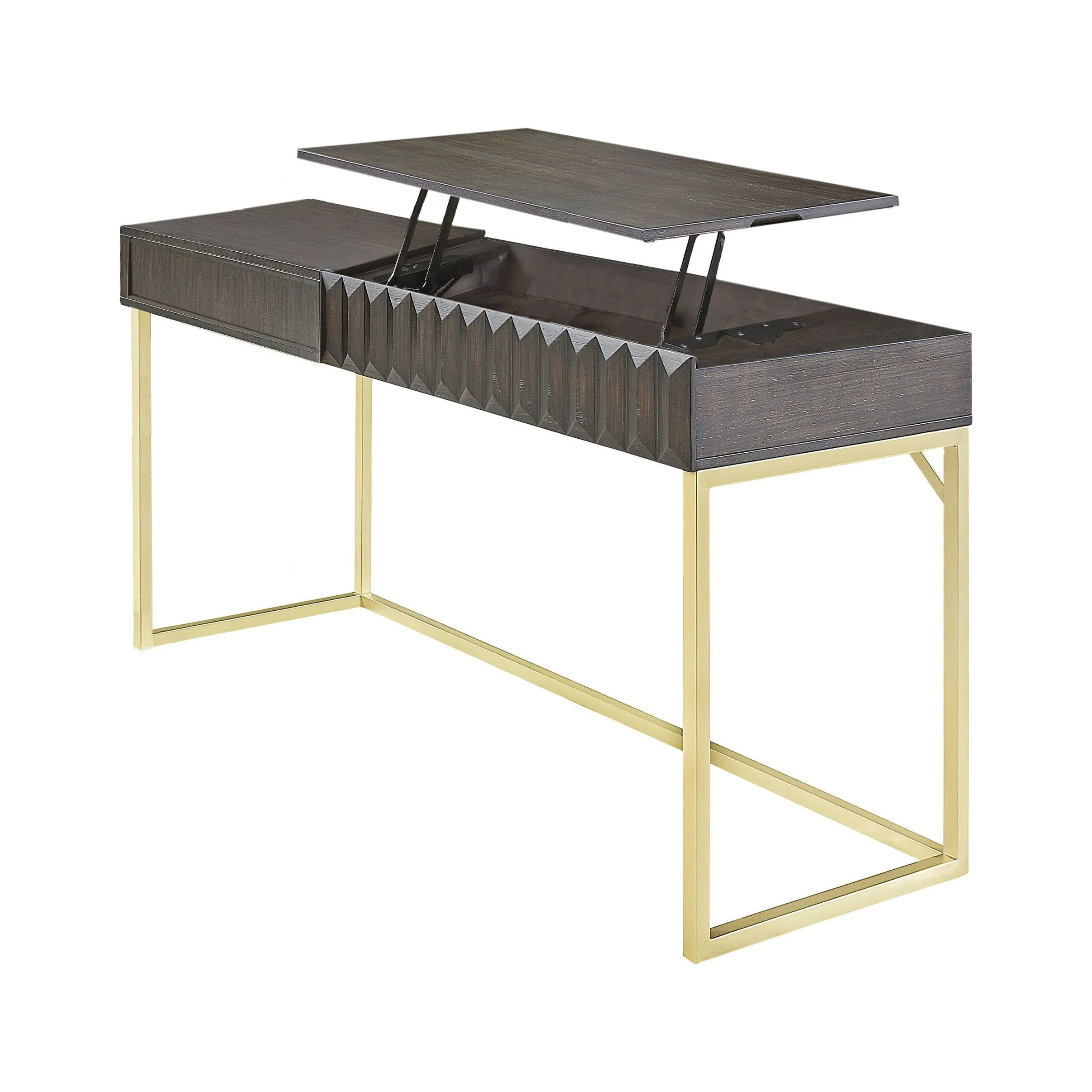 Furniture of America Bird Modern 57-inch Metal Lift-top Standing Desk by  Walnut/Gold Goldtone Finish