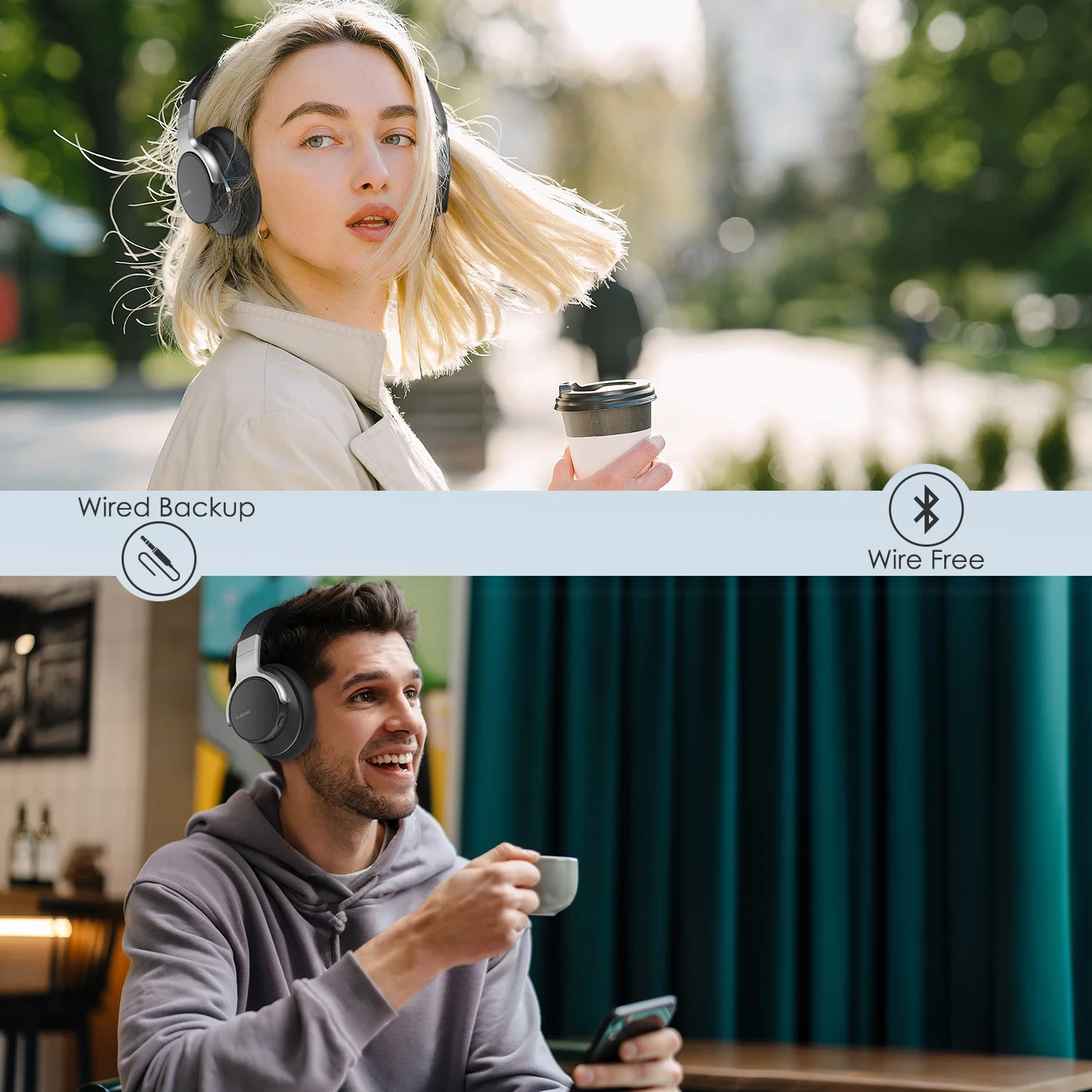 AUSDOM E7 Active Noise Cancelling Headphones,Wireless over Ear Bluetooth 5.0 Headsets with Mic,Black