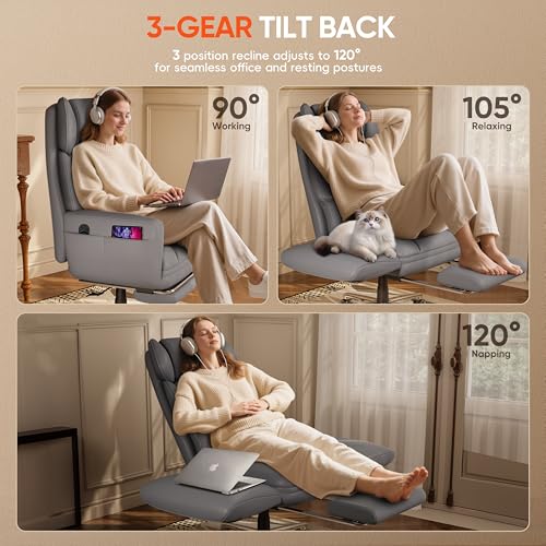 GABRYLLY Ergonomic Chair with Footrest – Wide Cross Legged Chair with Reversible Armrests, 120°Tilt, Heavy-Duty Base, Big and Tall Executive Chair Plus, Brown, GY82766