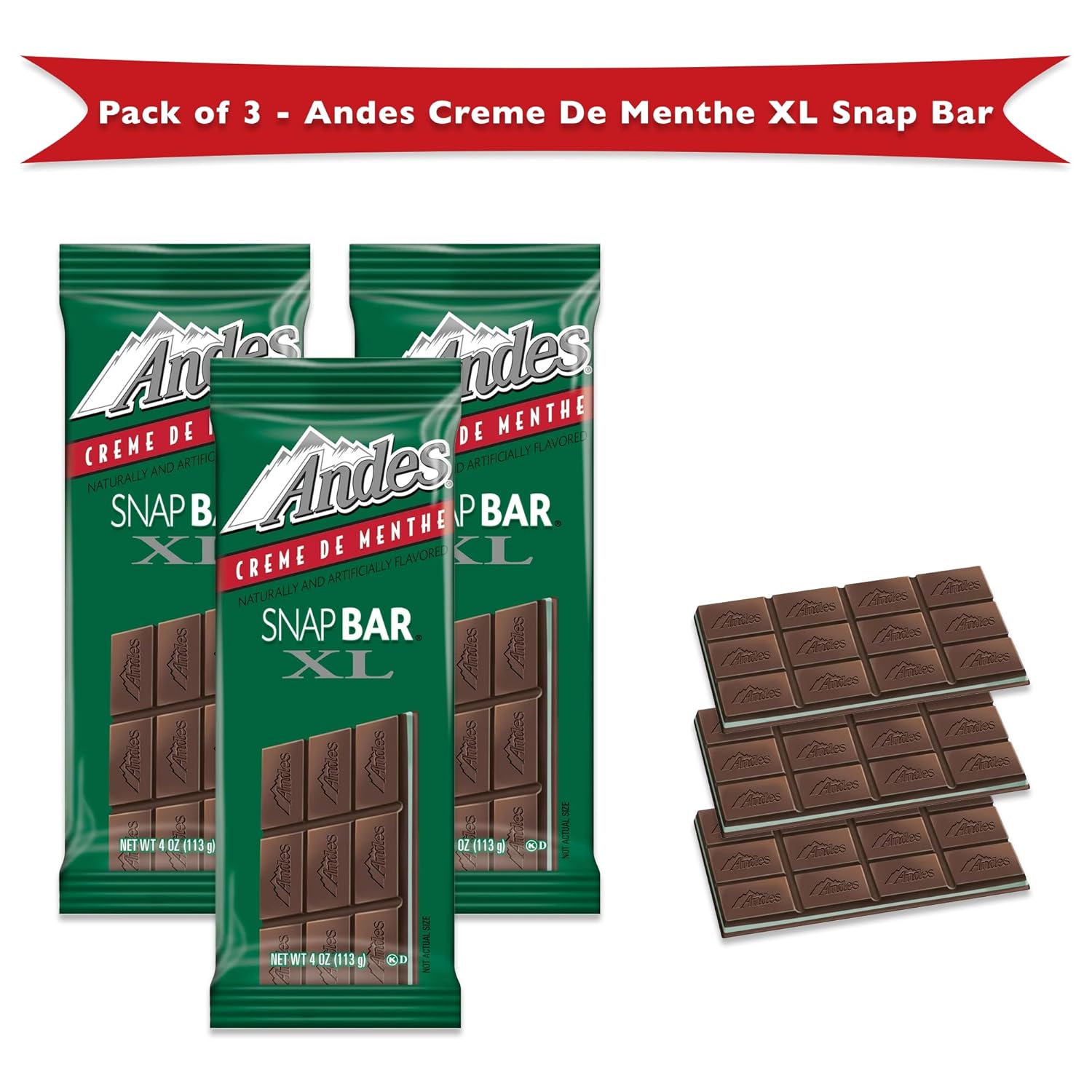 Andes Creme De Menthe XL Snap Bar 3 Pack, Andes Mints Bulk Individually Wrapped, Andes Chocolate Mints, Andes Mints Candy, Andes Candies, Andies Mints Xl Candy Bars