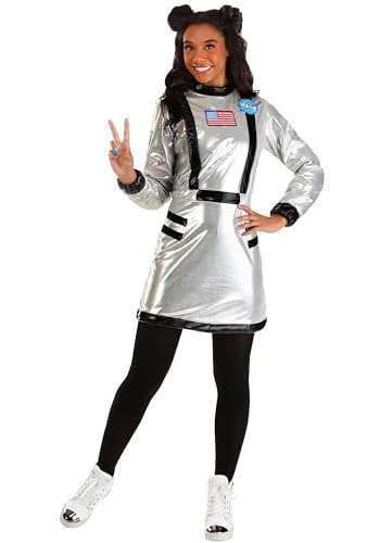 Adult Astronaut Costume Dress, Intergalactic Space Suit, Metallic Cosmic Halloween Costume