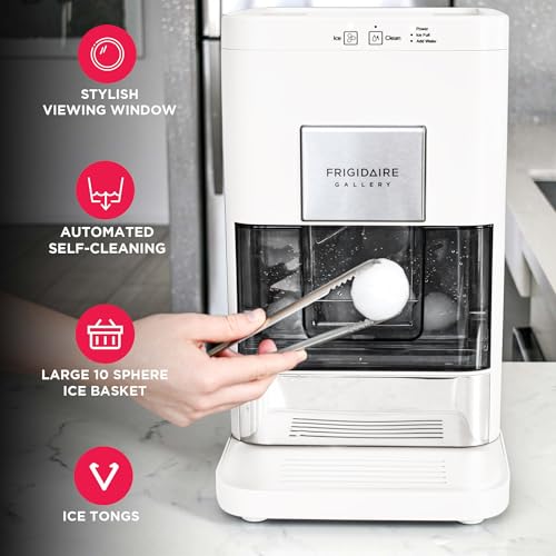 Frigidaire, Countertop Artisanal Sphere Ice Machine, Transparent Window, Gourmet Ice Maker, 84 Sphere per Day Capacity, Auto Self Cleaning Ice Making Machine (White)