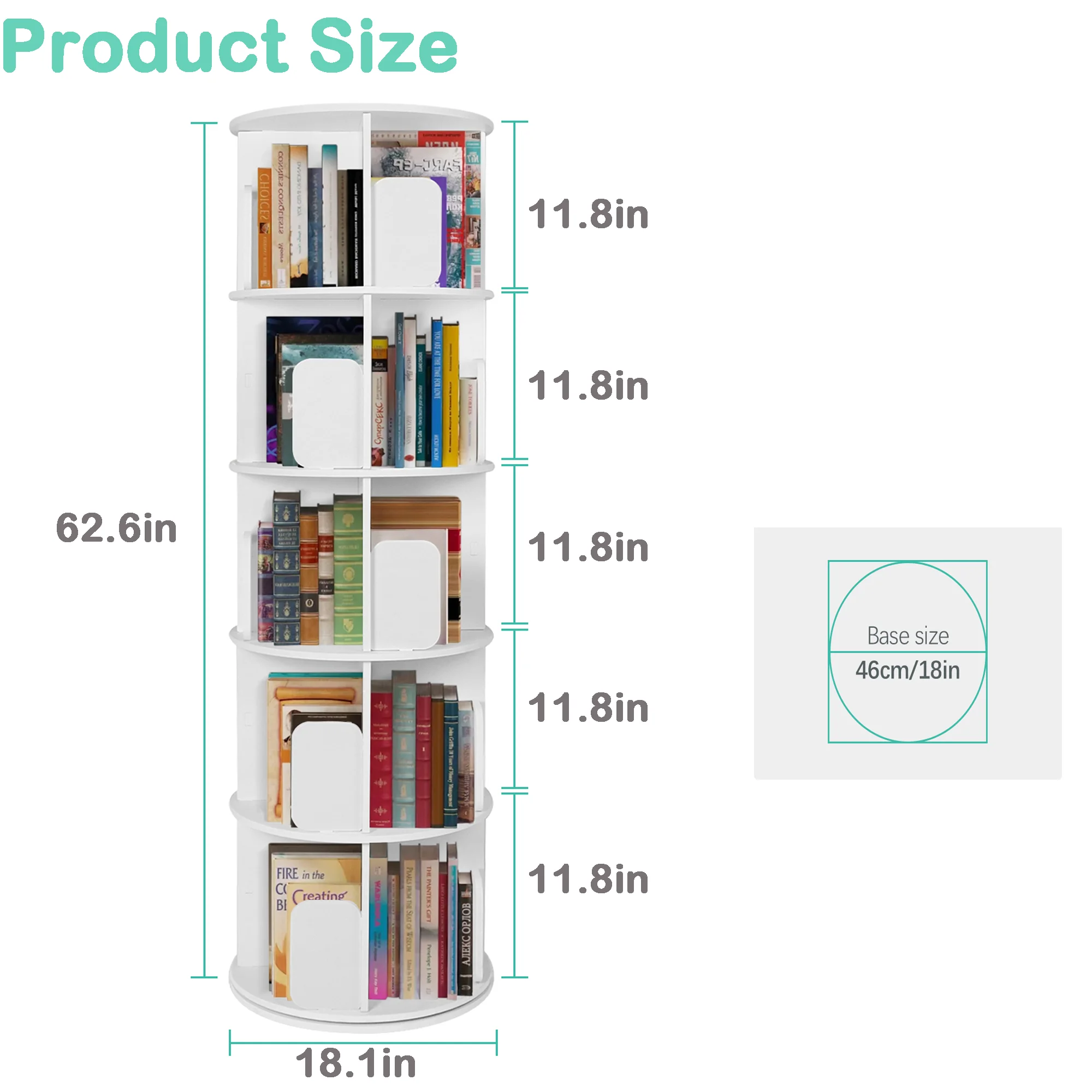 Uyoyous Rotating Bookshelf, 5 Tier 360 Degrees Corner Revolving Bookcase with 20 Shelves