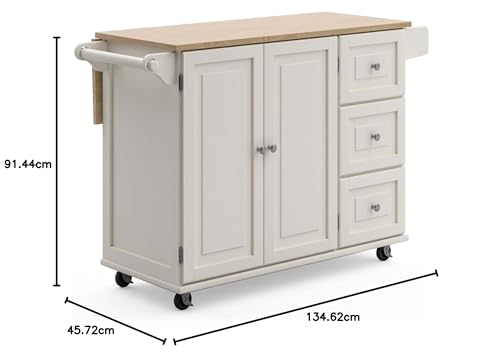 Homestyles Dolly Madison Off-White Mobile Kitchen Island Cart with Wood Drop Leaf Breakfast Bar