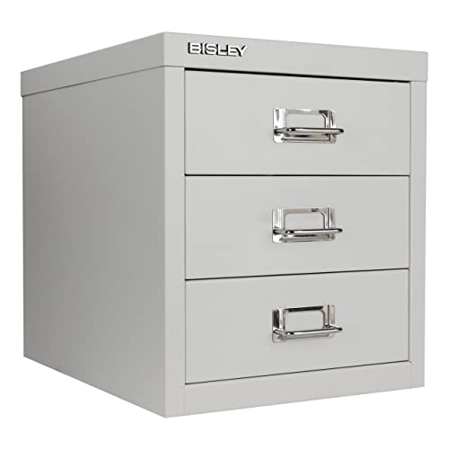 Bisley 10-Drawer Steel MultiDrawer Cabinet - Black, Chrome Pull Handles with Label Holders, Powder-Coated Steel, Removable Drawers, Fits Under Most Desks, Labels Included