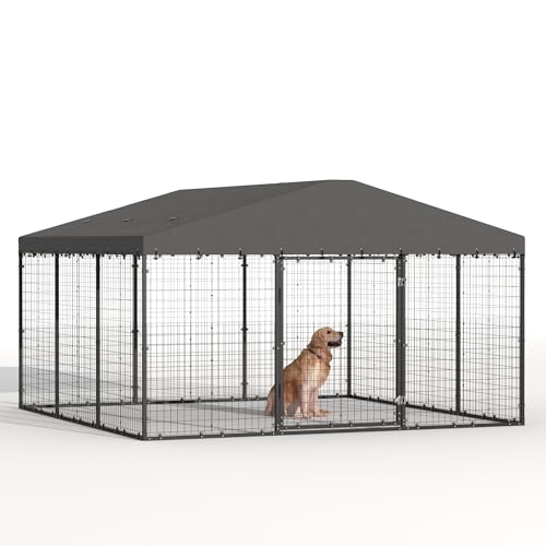 Kurapika Large Outdoor Dog Cage, Heavy-Duty Kennel Enclosure with Weatherproof UV-ResistantCover, Zinc-Coated Steel Barrier Fence with Dual Safety Lock for Yard & Patio (118