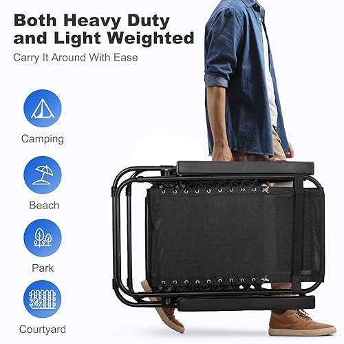 Nazhura Set of 2 Relaxing Recliners Patio Chairs Adjustable Steel Mesh Zero Gravity Lounge Chair Beach Chairs with Pillow and Cup Holder (Dark Green)