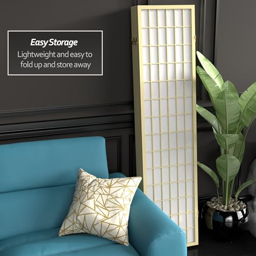 Red Lantern 6 ft. Tall Window Pane Shoji Screen-Natural-4 Panels Room Divider