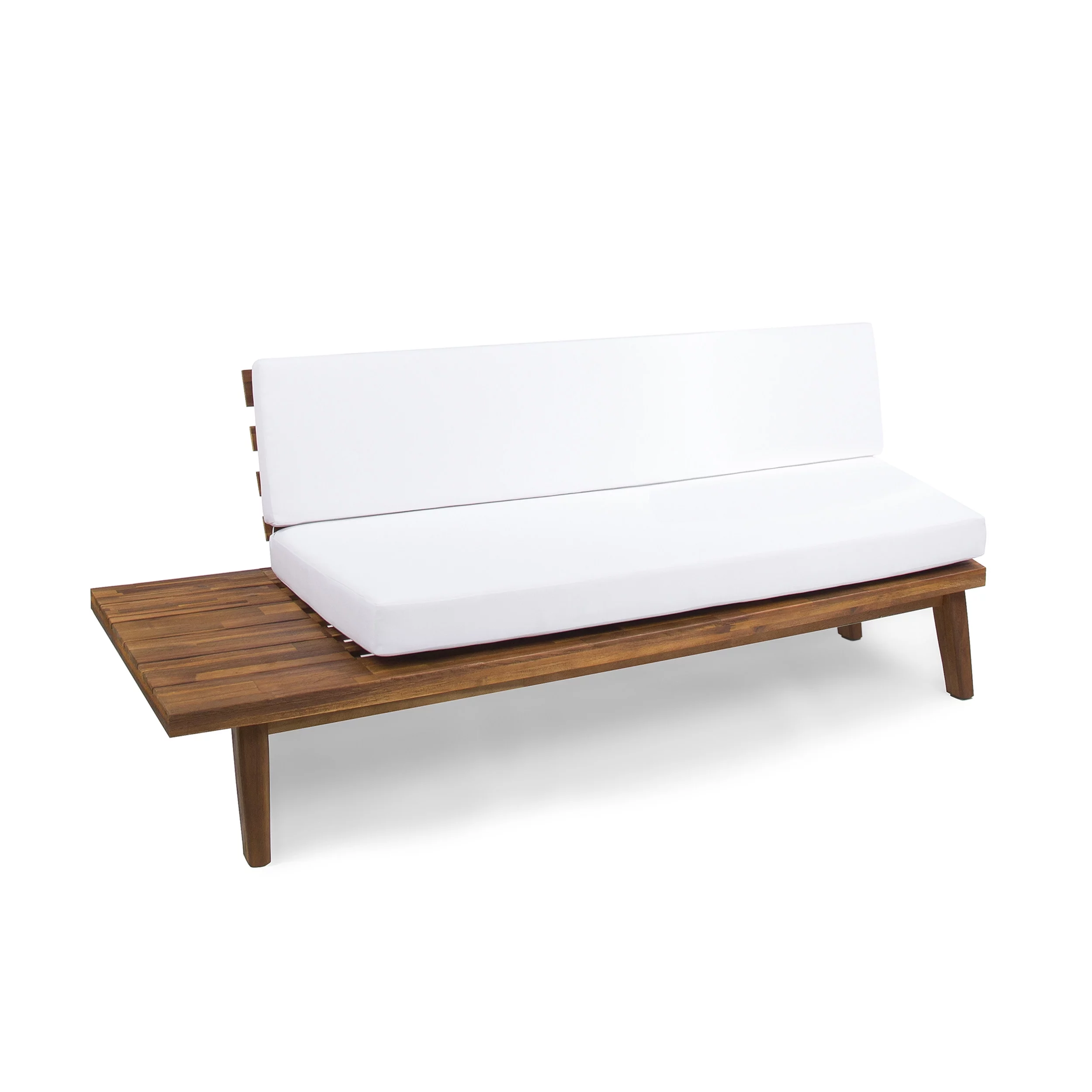 GDF Studio Emmory Minimalist Acacia Wood Left Sided Sofa, Sandblast and White