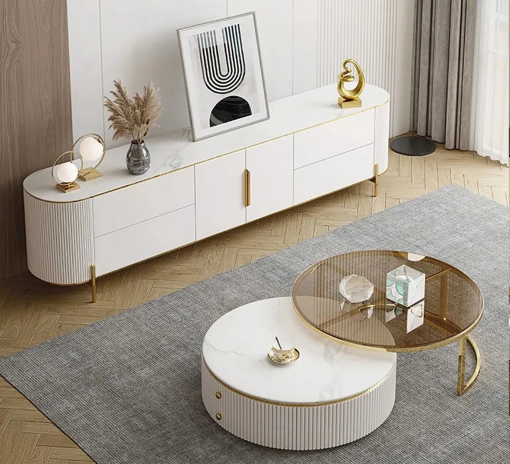 Living room furniture extravagant rock panel TV cabinet Italian villa floor cabinet American TV cabinet coffee table