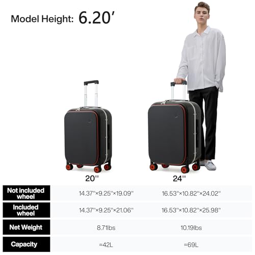 mixi Carry On Luggage, 20'' Suitcase with Front Laptop Pocket, Travel Rolling Luggage Aluminum Frame PC Hardside with Spinner Wheels & TSA Lock and Cover - Smoke White