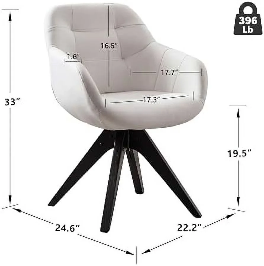 HJZUINIUNIU Mid Century Modern Swivel Accent Chair  Upholstered Armchair  Desk Chair No Wheels with Sturdy Oak Wood Legs for Small Space Home Office Slim Adult  Beige