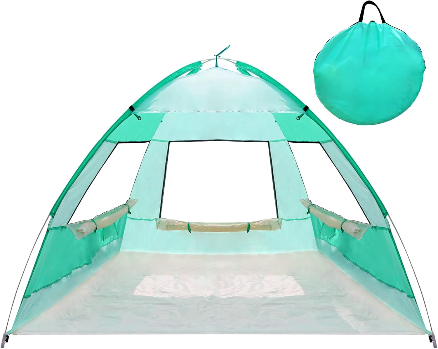 2 Person Pop Up Beach Tent, Anti-UV Beach Shelter, Easy Step Up, 3 Mesh Windows and 6 Sandy Bags, Keep Your Beach Trip Cool(Green)
