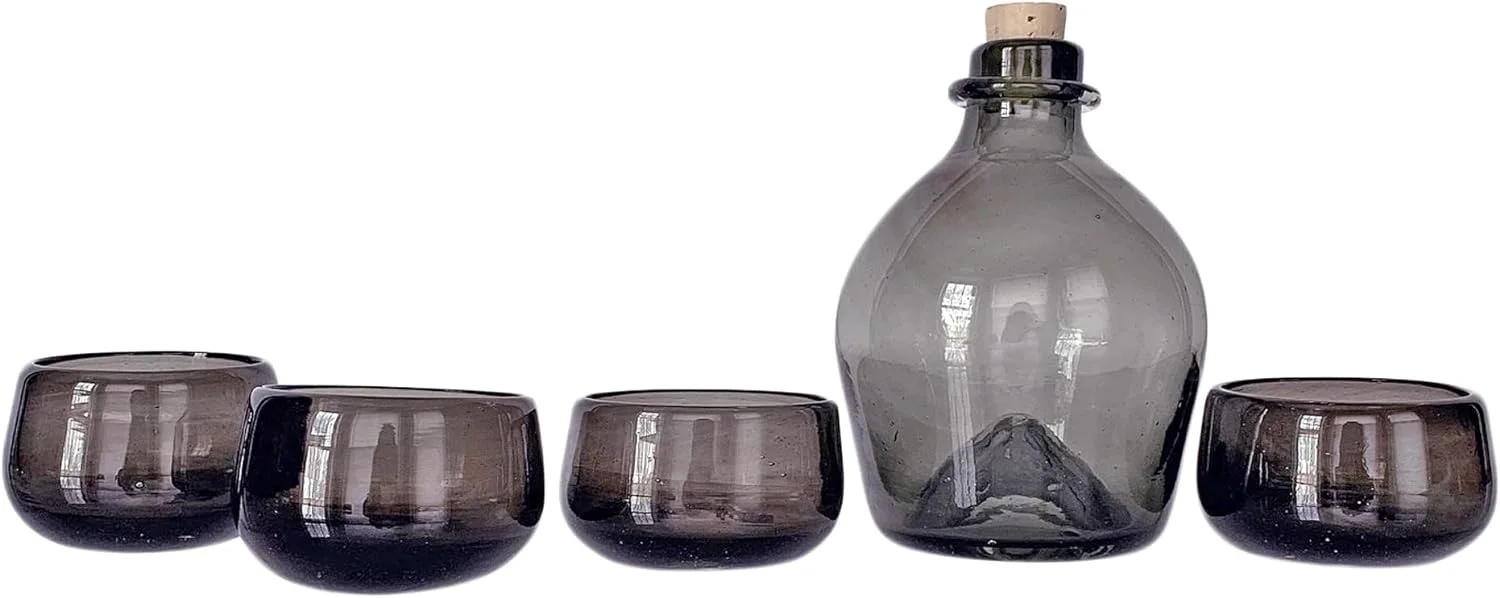 Hand Blown Mezcal  Tequila Glasses | Mezcal Copitas | Made In Mexico - Set Of 2 (5 Colors Available) (4 Fl OZ, Smoke)