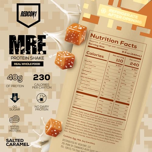 REDCON1 MRE Ready to Drink Protein Shakes, Cookies & Cream - Lactose + Whey Free RTD Protein Made with Real Whole Food Protein Blends - Keto-Friendly and Easy to Digest Nutritional Shake (12 Pack)