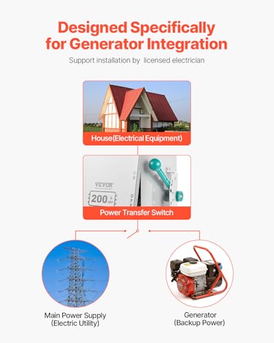 VEVOR 200A Generator Transfer Switch, 48000W Manual Transfer Switch, Heavy Duty Double-Throw Power 120/240V, Meeting NEMA 3R Standards, for Outdoor, Indoor, and Portable Generator ETL Certification