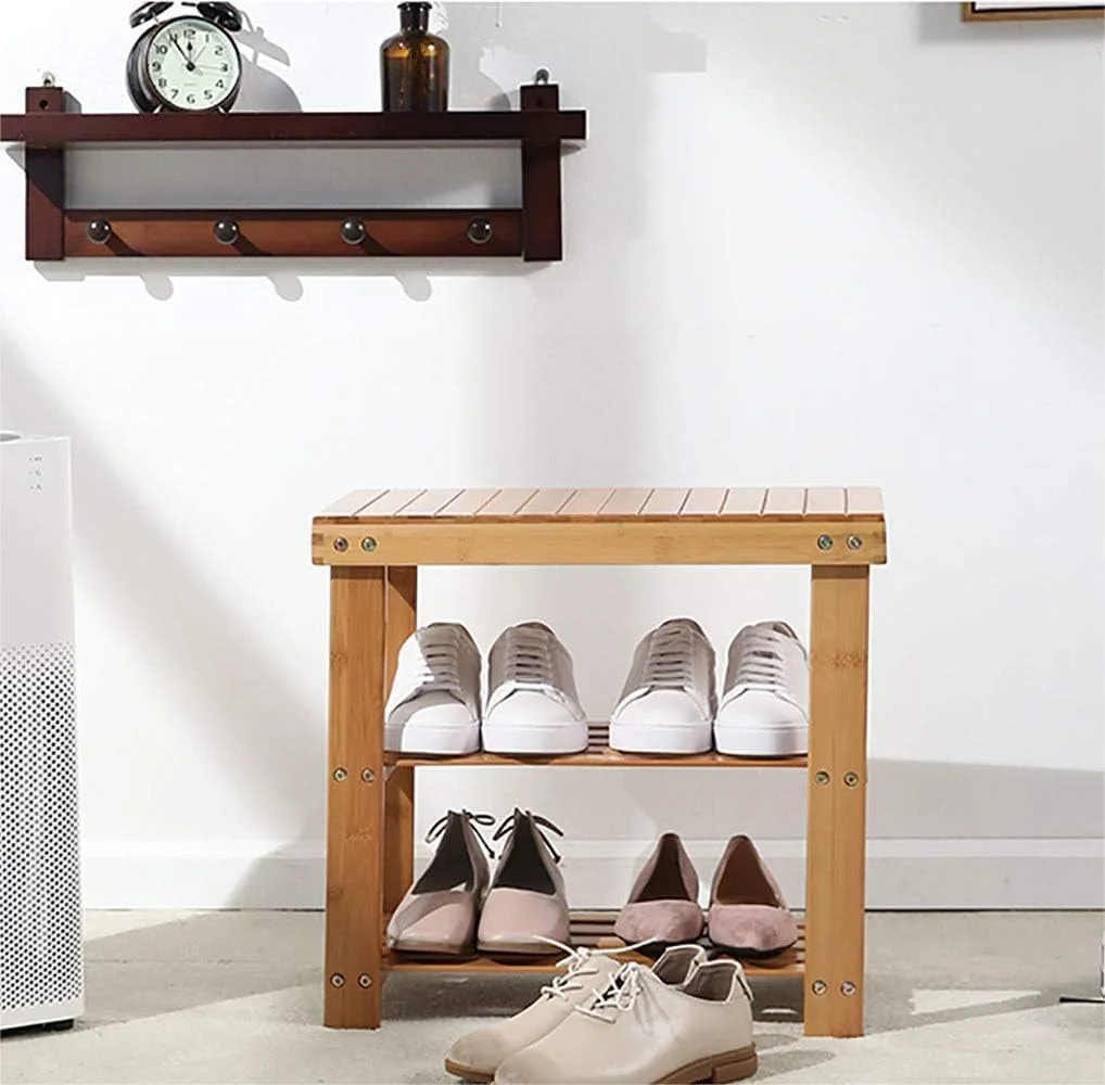 Bamboo Shoe Bench Rack, Small Shoe Bench, Entryway Bench,For Bathroom Bedroom Entrance Small Apartments,19.7