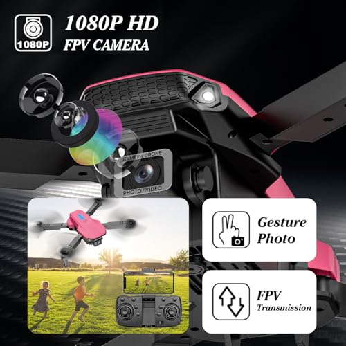 Mini Drone with Camera 1080P, Drone for Kids Boys Beginners, Foldable Drones, Gestures Selfie, One Key Start, 360° Flips, 2 Batteries Toy Gifts for Boys Black