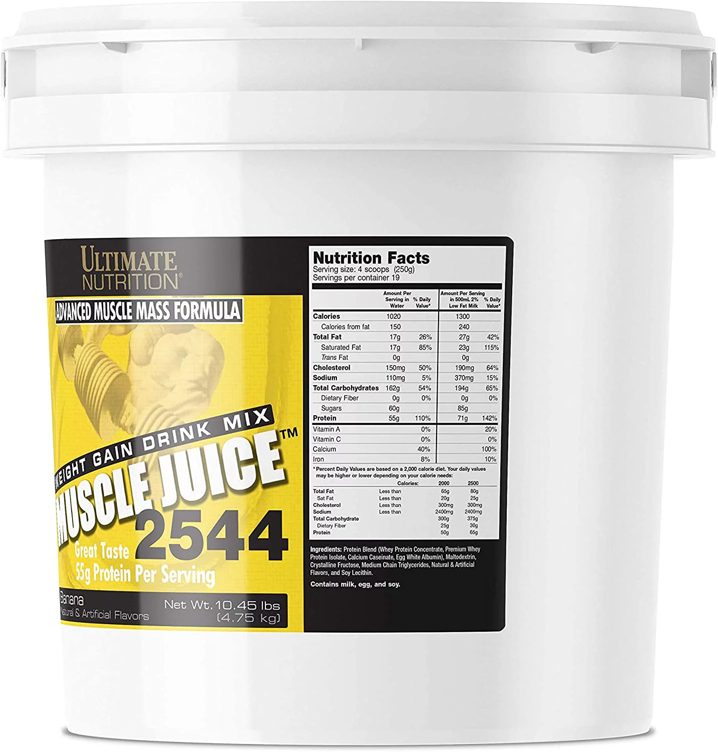 Ultimate Nutrition Muscle Juice 2544, Lean Muscle Mass Classic Gainer, Weight Gain Drink Mix, Blend of Whey Protein Concentrate, Whey Protein Isolate , 10.45 Pounds, Banana