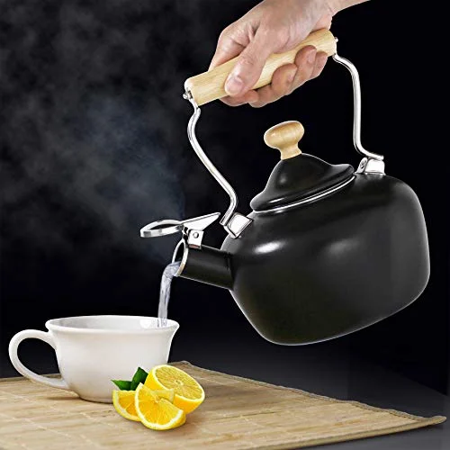 Chantal Enamel-on-Steel 1.8-qt. Carina Wood Teakettle, Matte Black