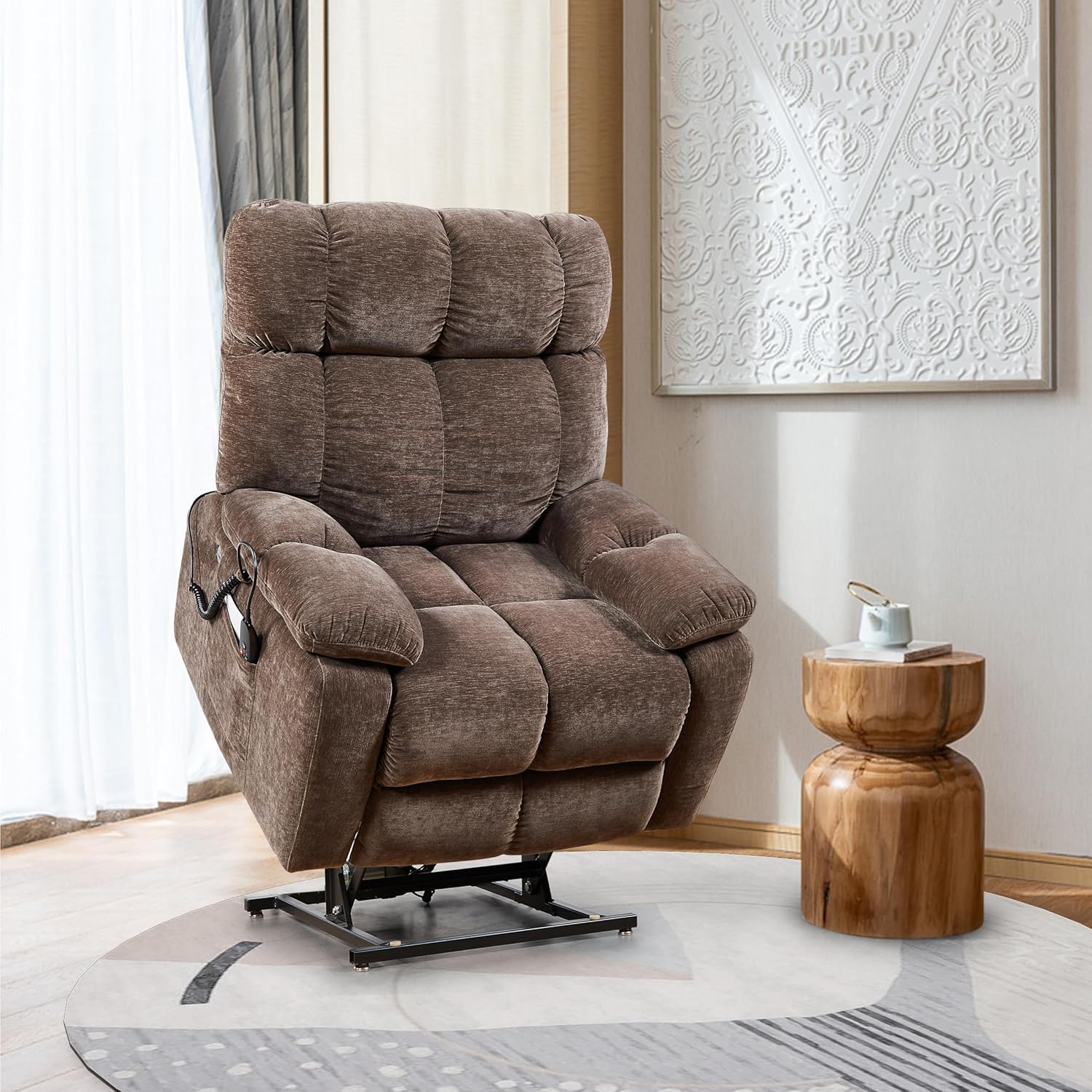 Recliner Chair for Adults Elderly with Dual Motor Infinite Position Airbag Massage & Heating, 2 Side Pockets, USB Charge Ports, 4-Button Hand Controller, Electric Lift Rocker Home Theater Sofa