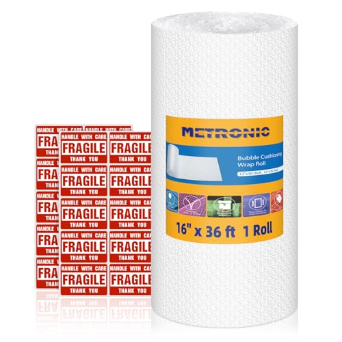 Metronic Bubble Cushioning Wrap 2 Pack 12 Inch x 72ft Total, Dense Bubble Packing Air Wrap Clear Bubble Packing Roll for Shipping and Moving Supplies, Perforated Every 12