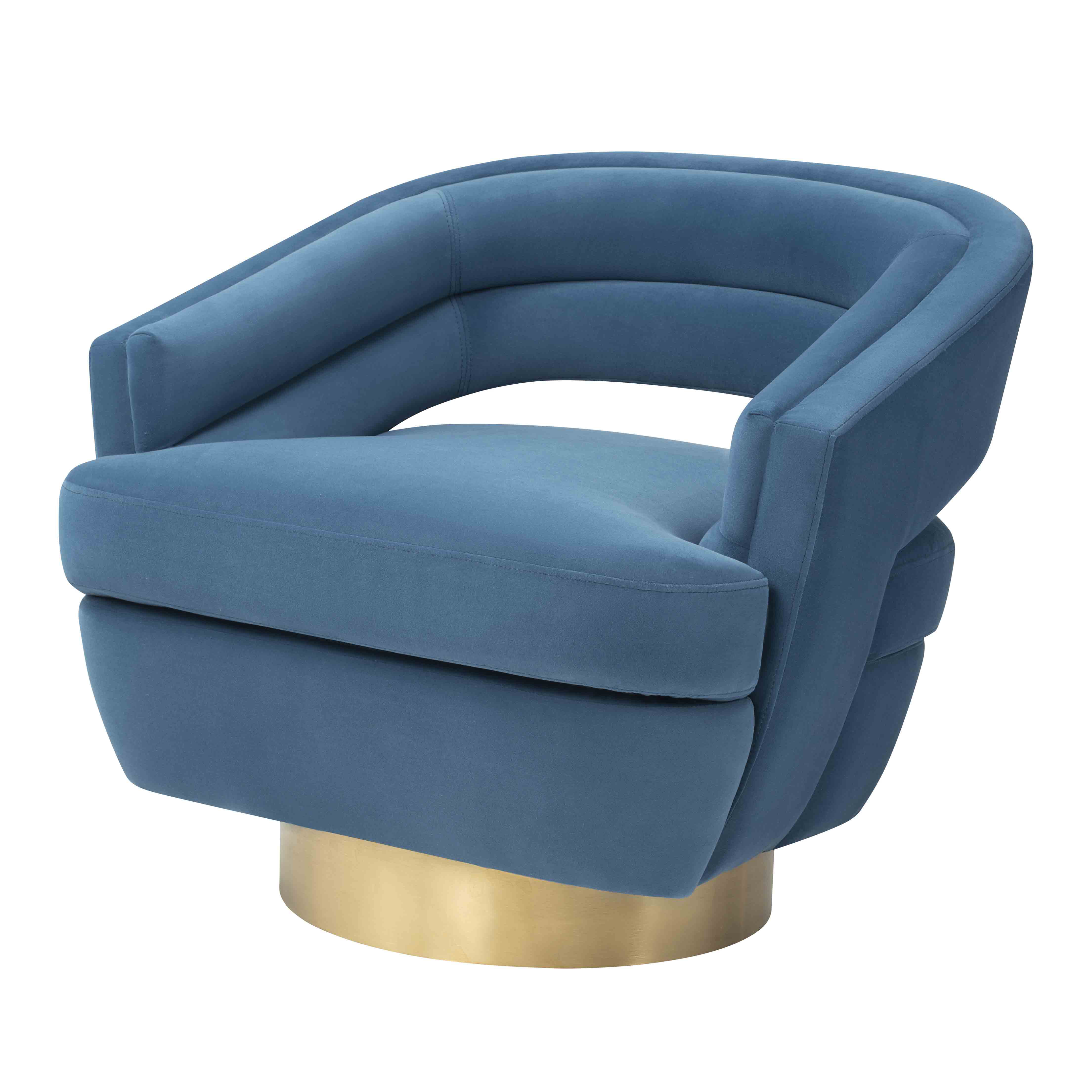 MEXIYA Galileo Modern Peacock Textured Velvet Upholstered Swivel Accent Chair with Brushed Gold Base…