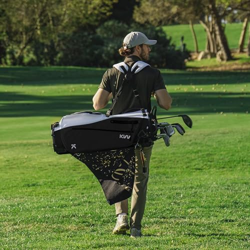 KVV Lightweight Golf Stand Bag with 7 Way Full-Length Dividers, 5 Zippered Pockets, Automatically Adjustable Dual Straps，Elegant Design