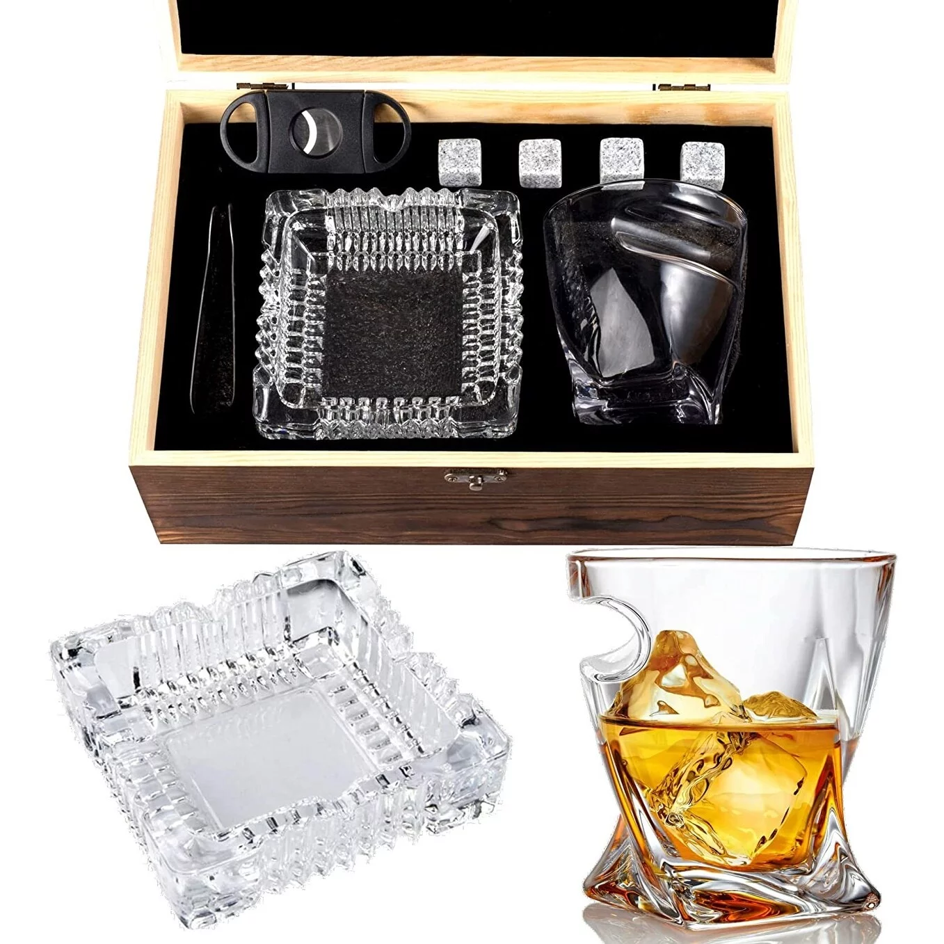 Whiskey Glass Gift Set - Bourbon Whiskey Stones Gift Set